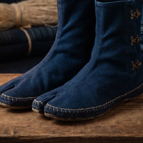 Tabi, split-toe — a pair, photographed on unbleached hemp cloth.